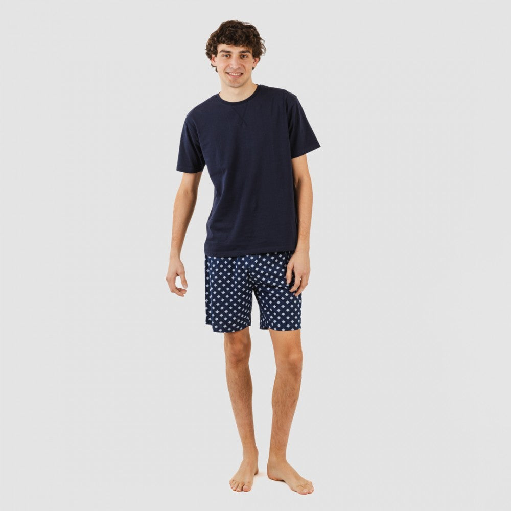 Pijama curto masculino Missy em algodão, azul marinho