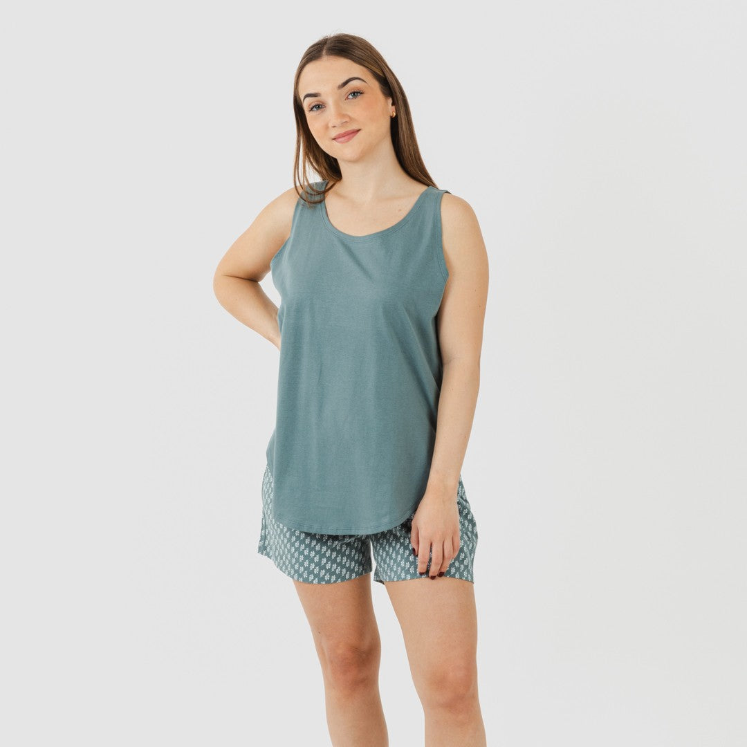 Pijama corto algodón Tiara verde azulado