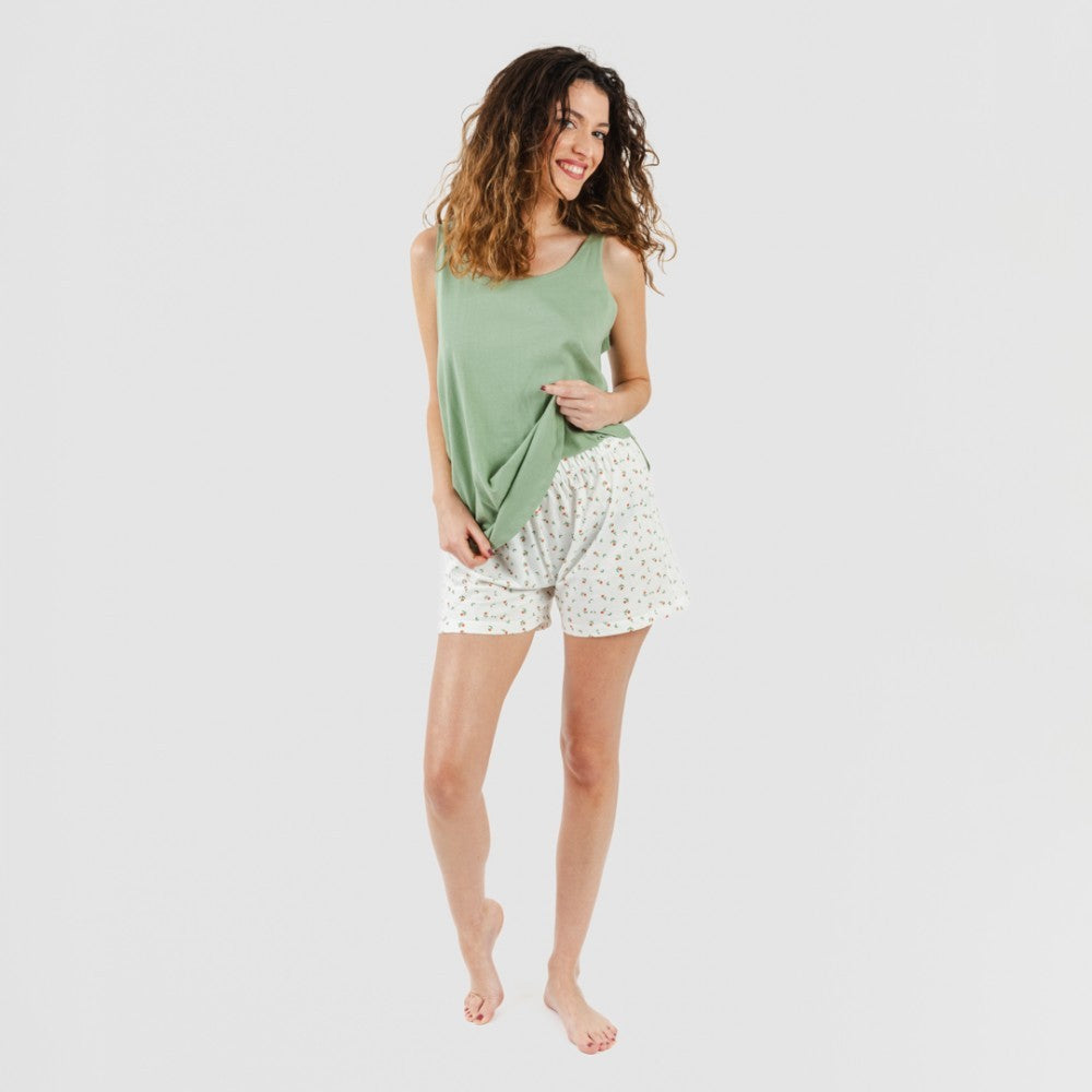 Pijama curto de algodão verde Nevada