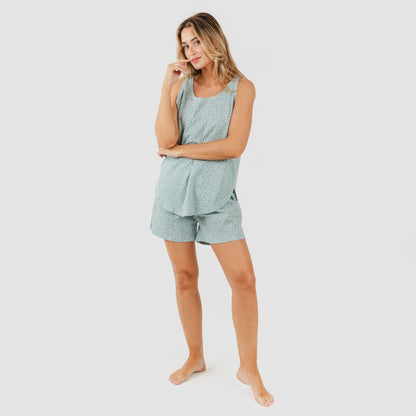 Pijama curto de algodão Anita, verde desbotado