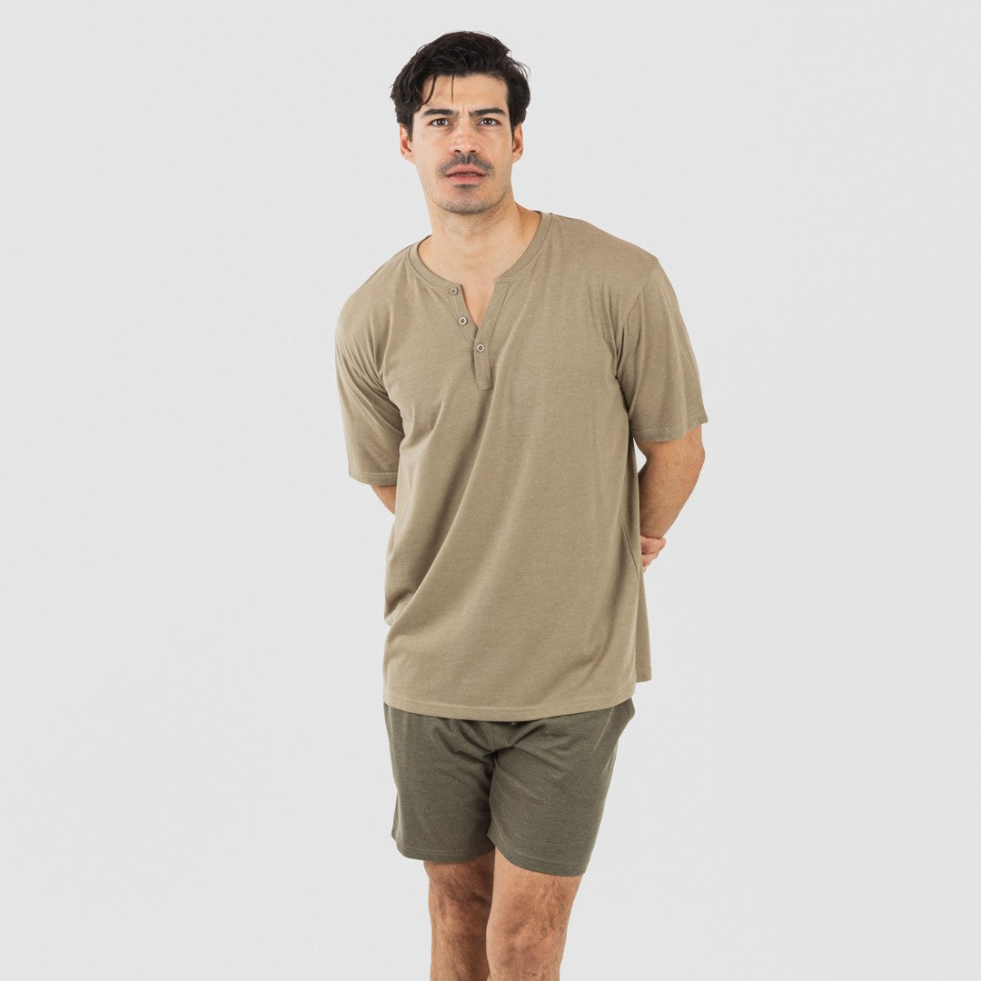 Pijama corto hombre con botones verde cacería - verde oscuro
