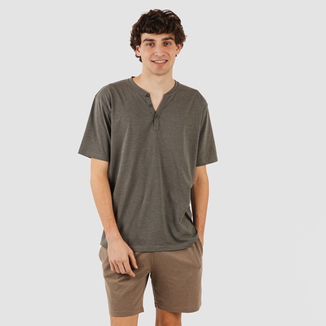 Pijama corto hombre con botones petroleo - marron