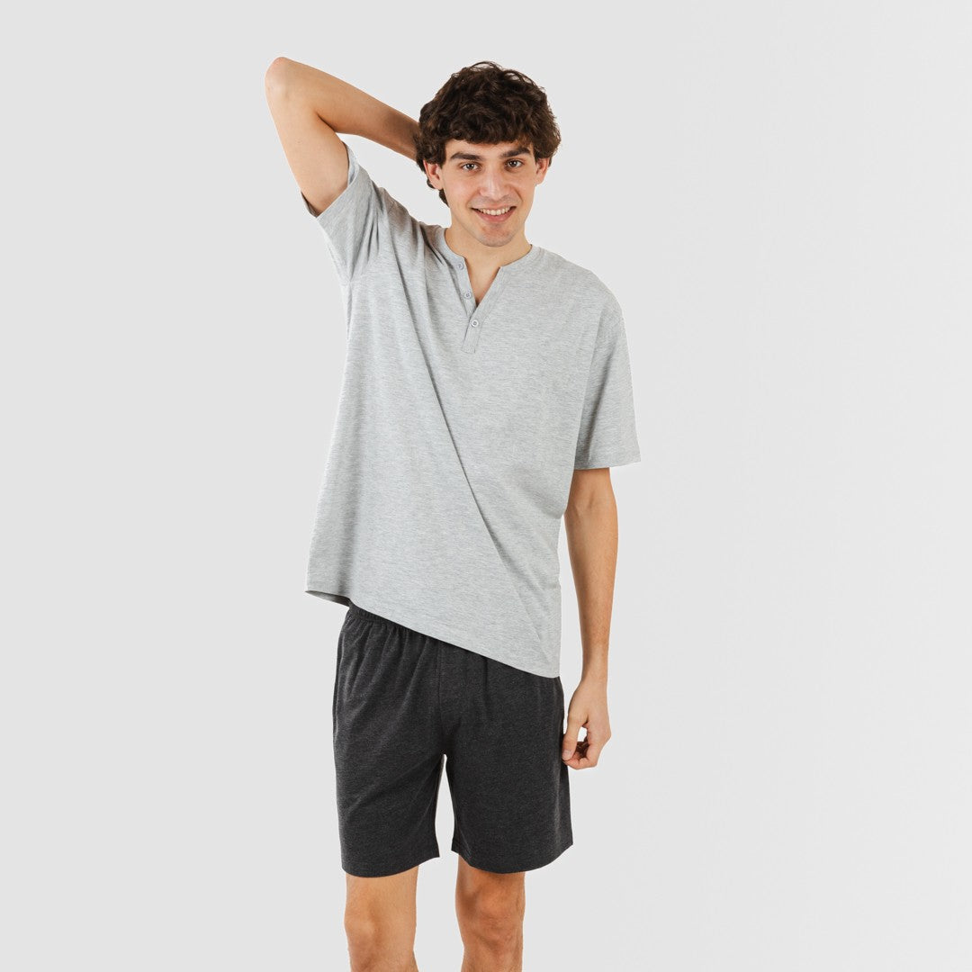 Pijama corto hombre con botones perla - marengo