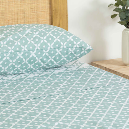 Sinaloa reversible cotton sheet set, tiffany green