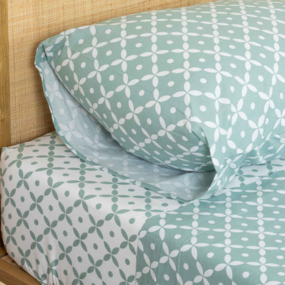Sinaloa reversible cotton sheet set, tiffany green