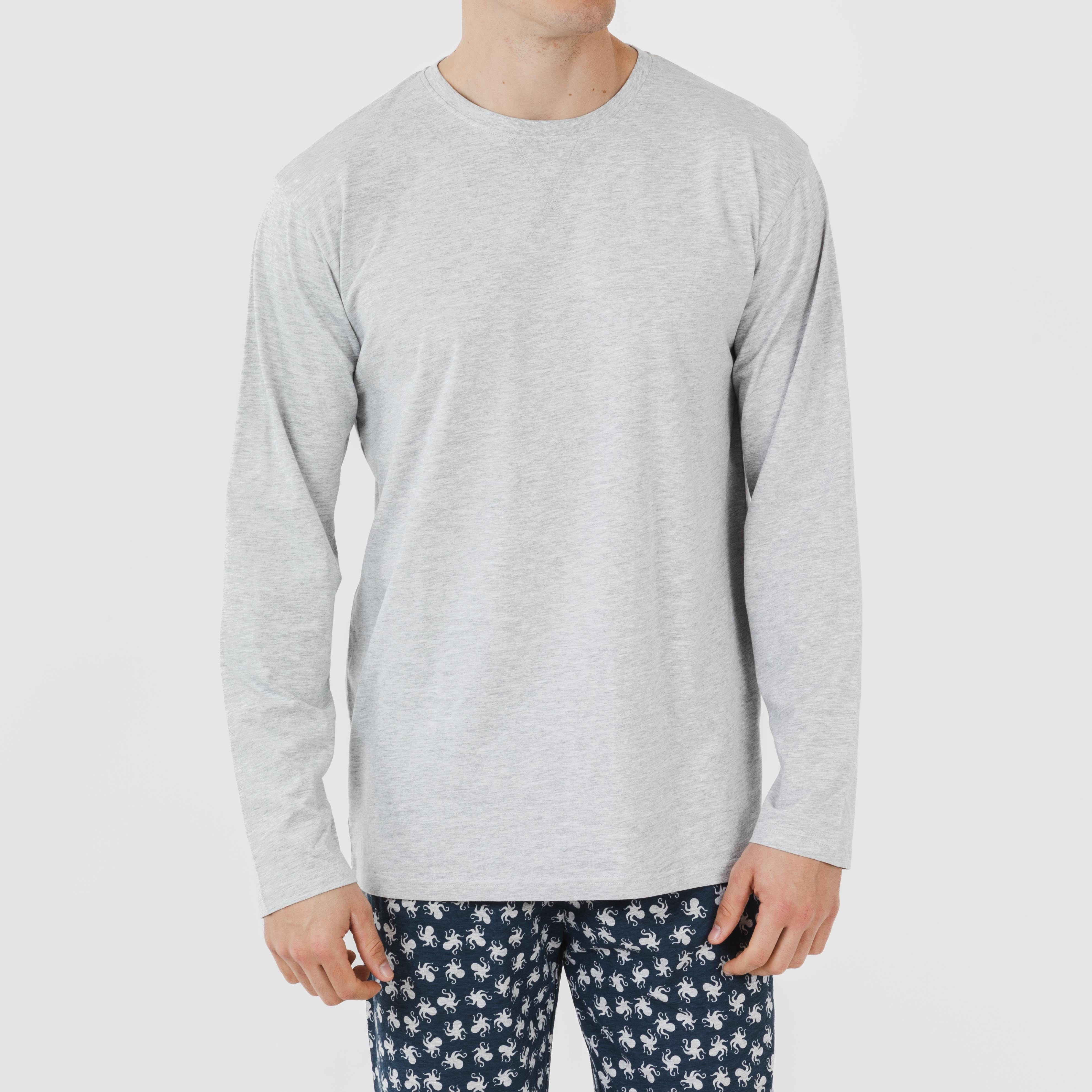 Pijama largo algodón hombre Octopus gris