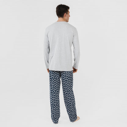 Pijama largo algodón hombre Octopus gris