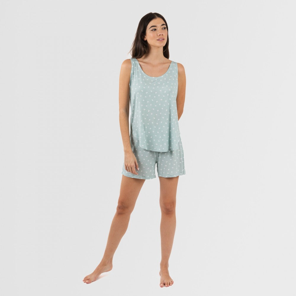 Pijama feminino Natalie Green Tiffany em viscose com suspensórios.