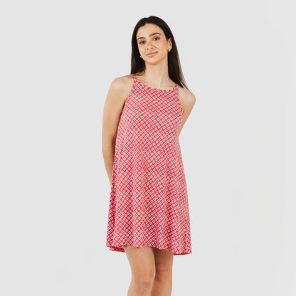 Vestido corto tirantes crepe Neville fresa