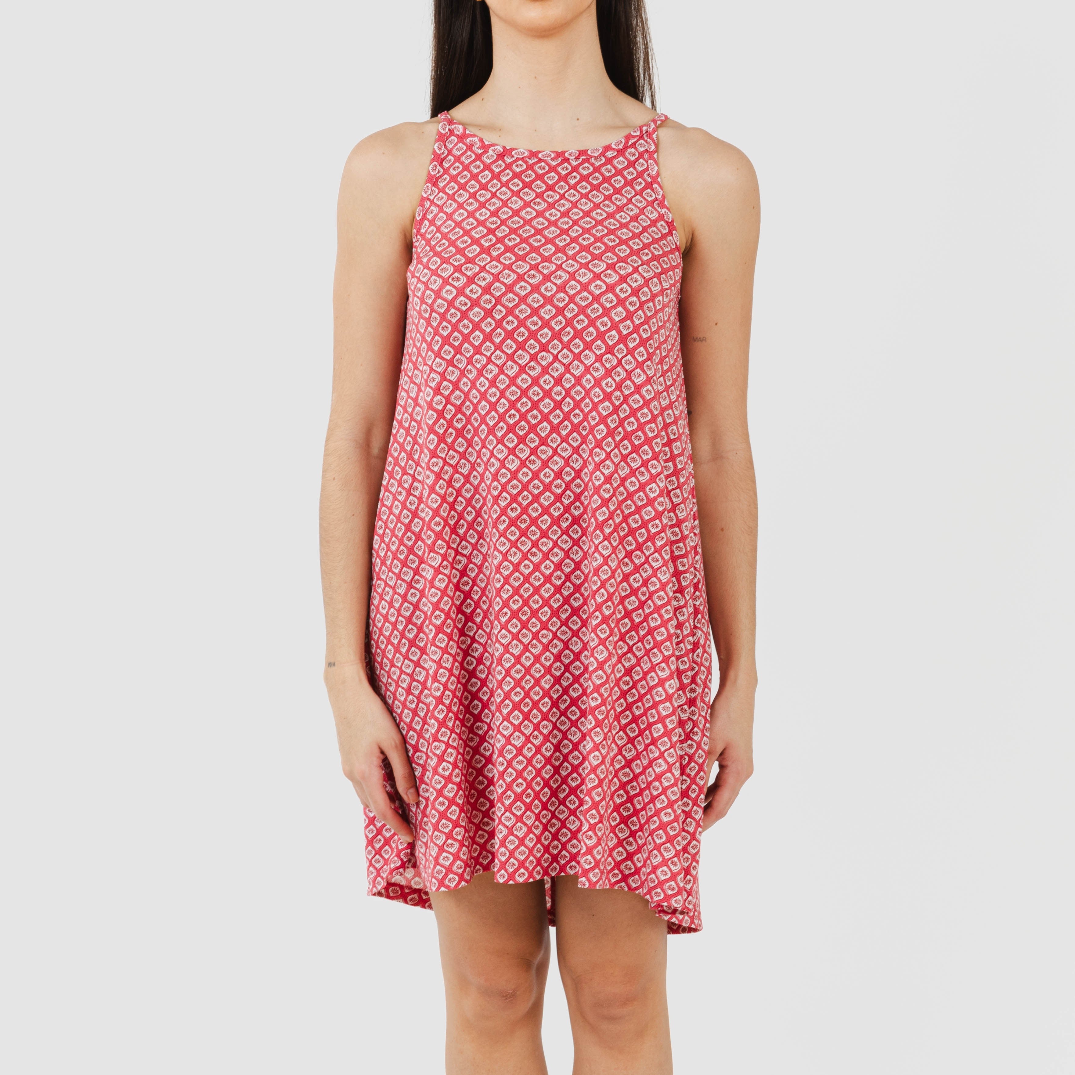 Vestido corto tirantes crepe Neville fresa