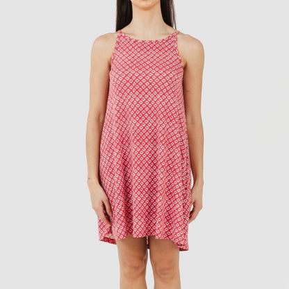 Vestido corto tirantes crepe Neville fresa