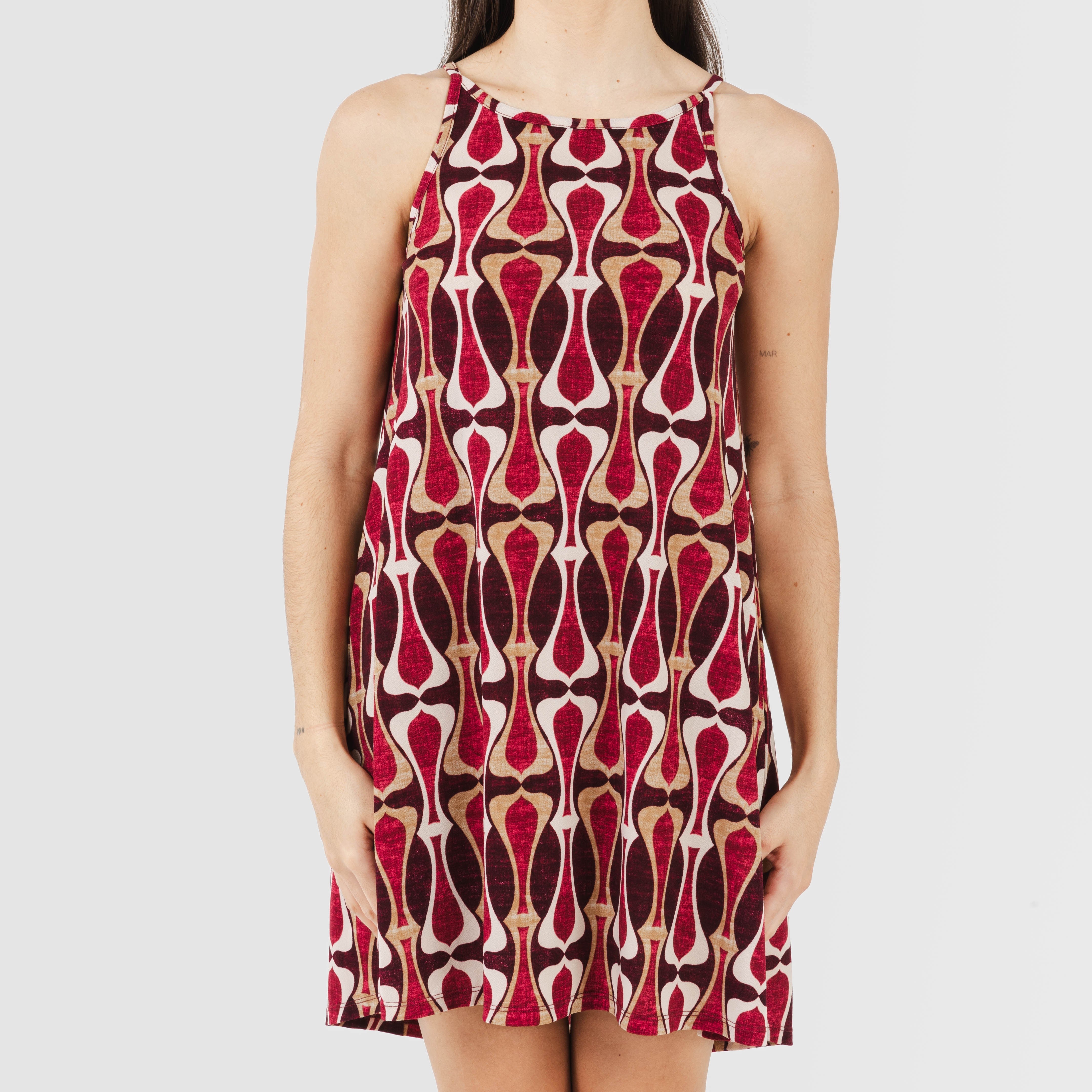 Vestido corto tirantes crepe Castelar burdeos