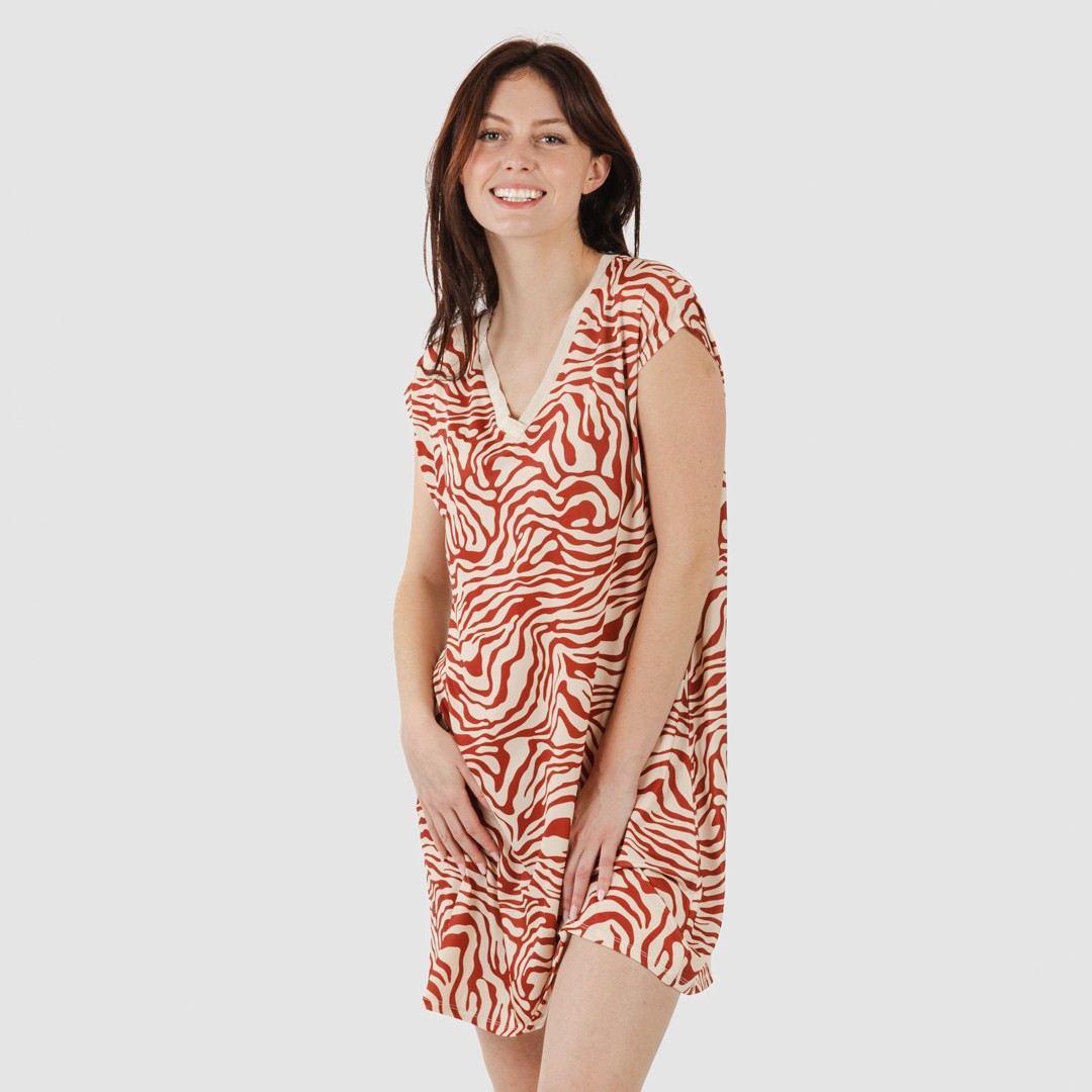 Vestido corto manga fluida soft Palmina teja