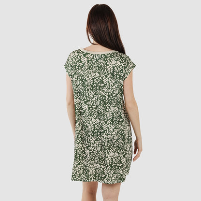 Vestido corto manga fluida soft Miquela verde caceria