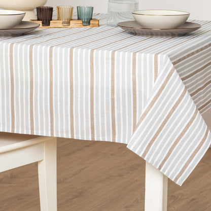Toalha de mesa Guti cinza listrada e resistente a manchas