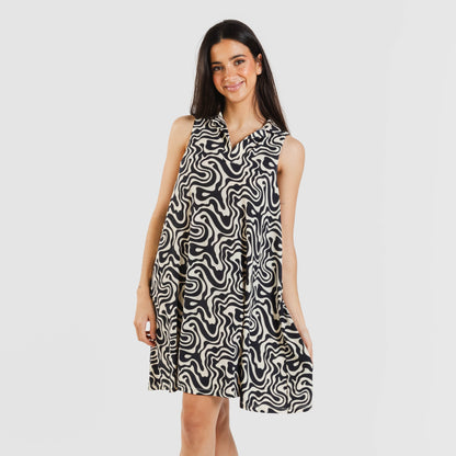 Vestido corto cuello y solapa soft Iratia beige negro