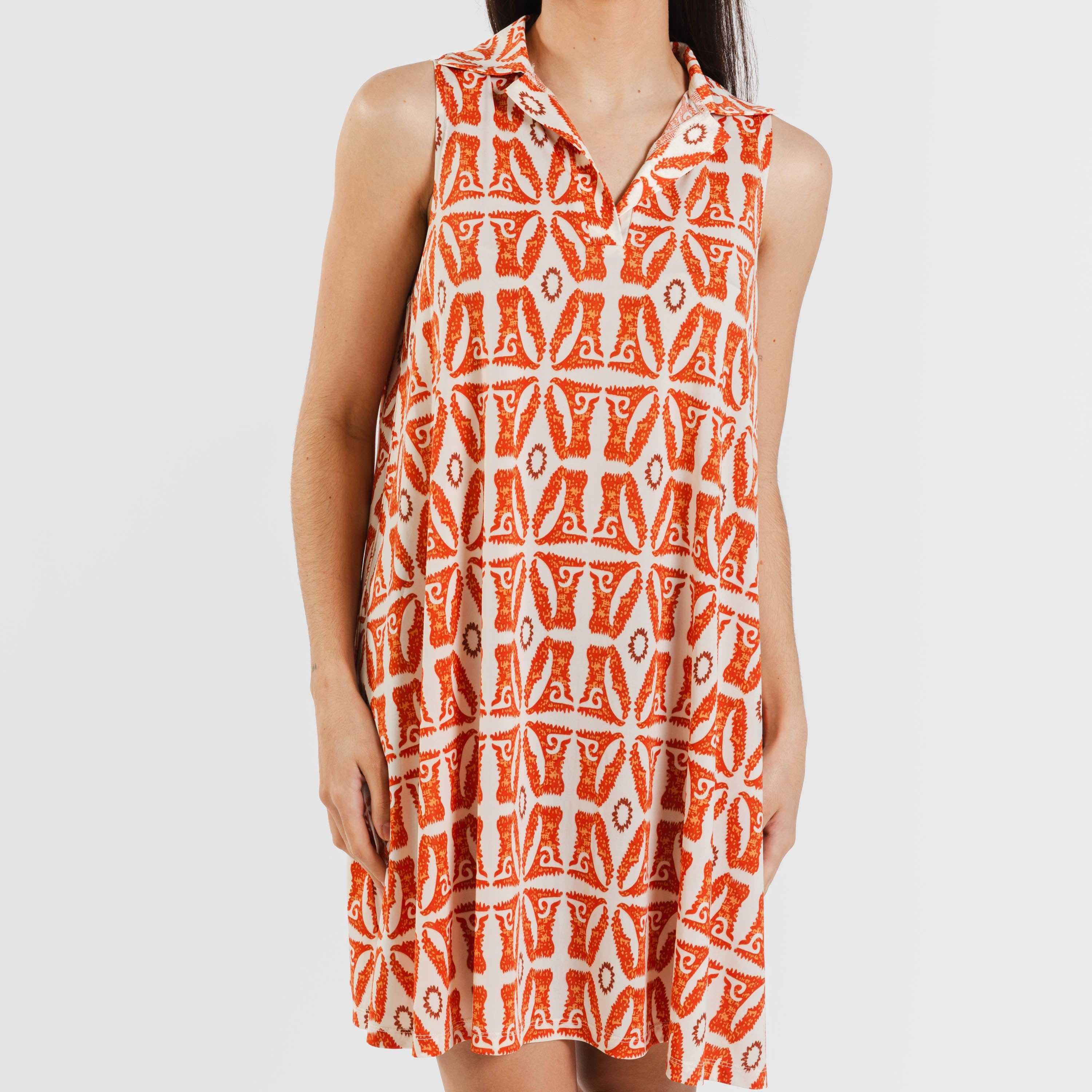 Vestido corto cuello y solapa soft Catania teja