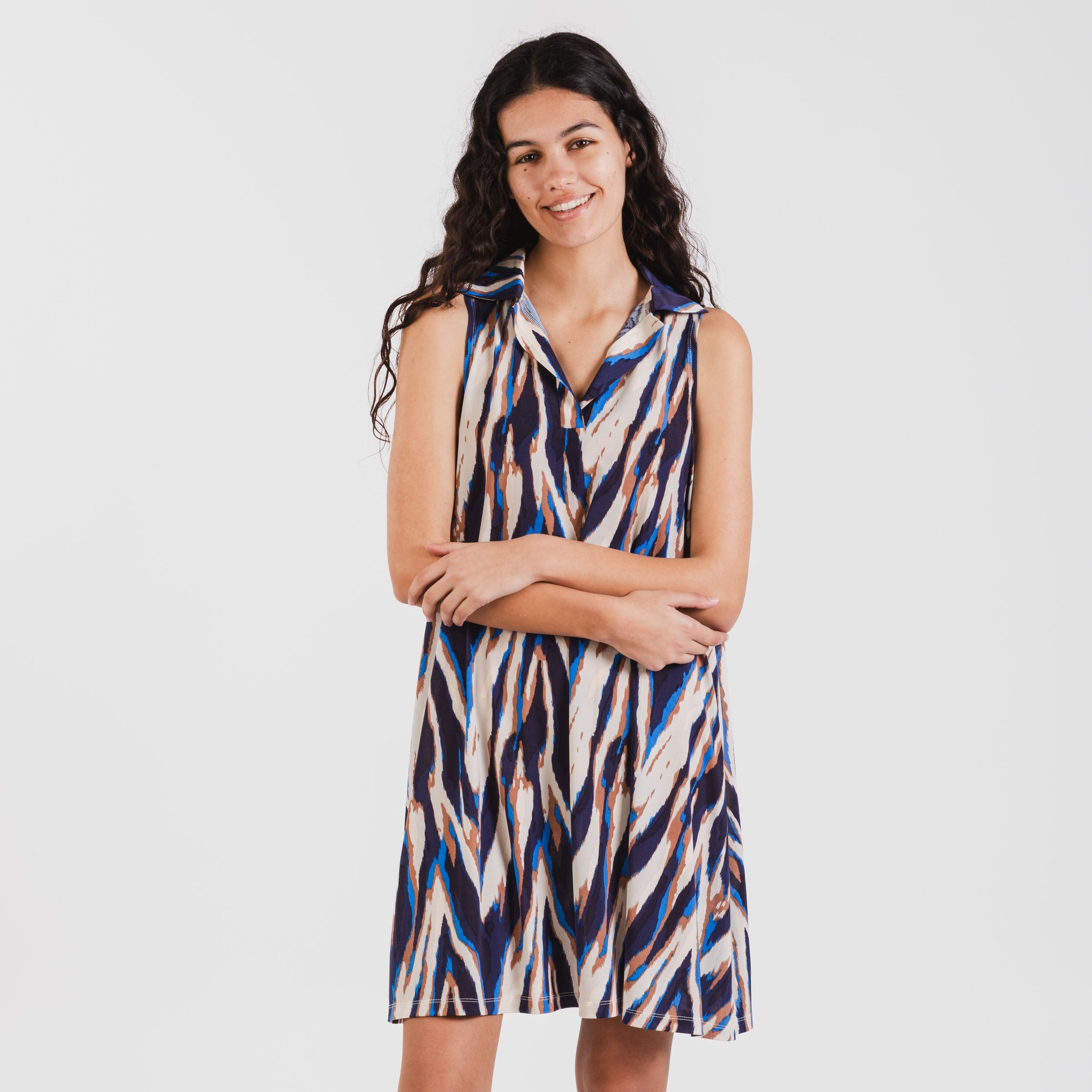 Vestido corto cuello y solapa soft Catherine azul