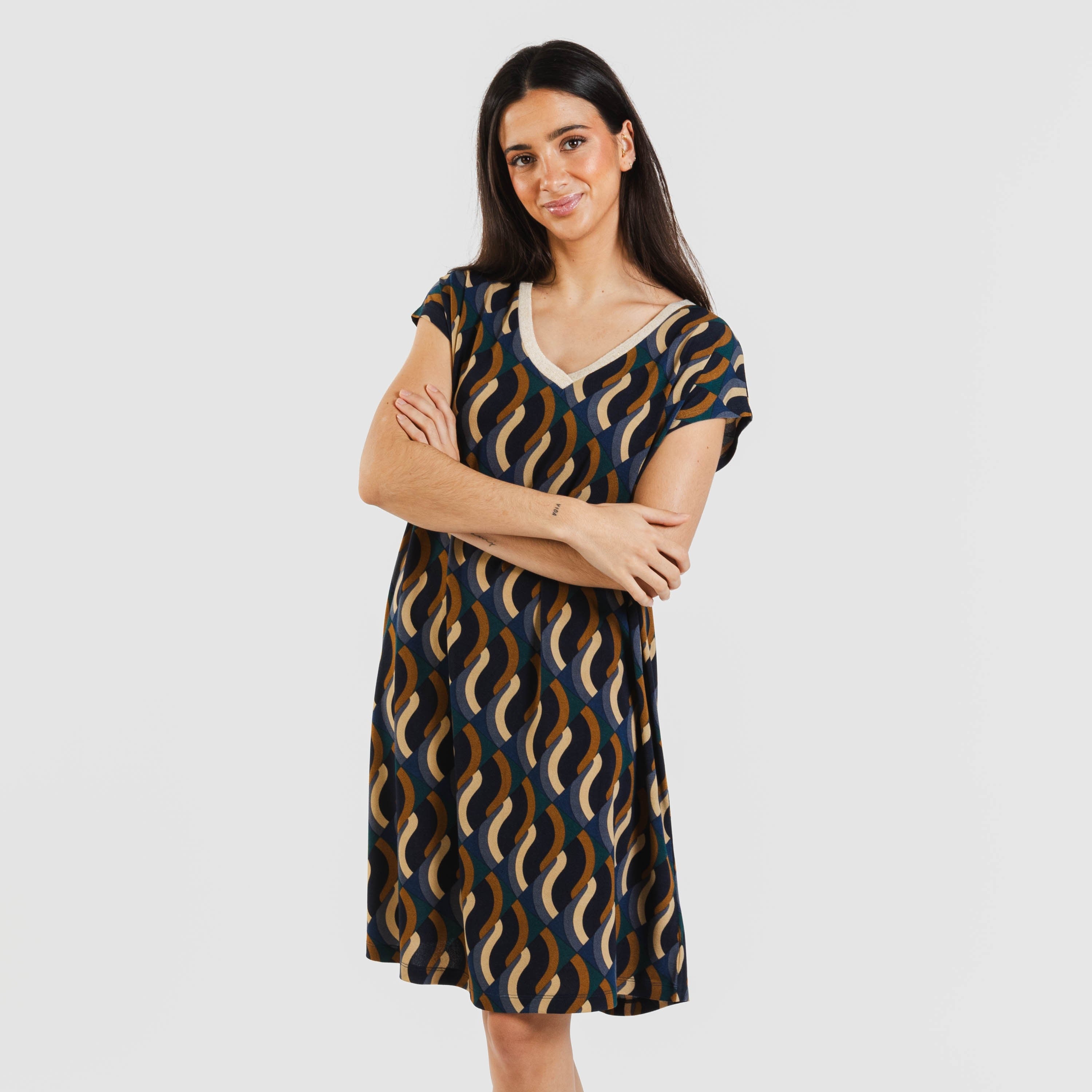 Vestido corto manga fluida crepe Roser