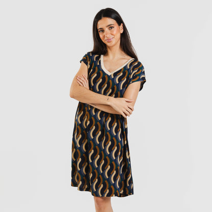 Vestido corto manga fluida crepe Roser