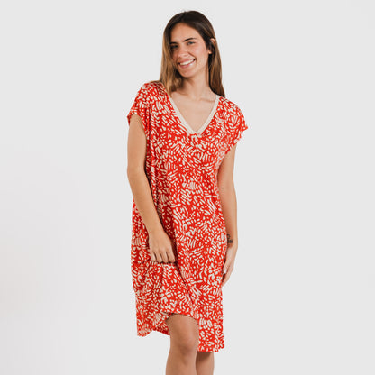 Vestido corto manga fluida soft Miquela teja