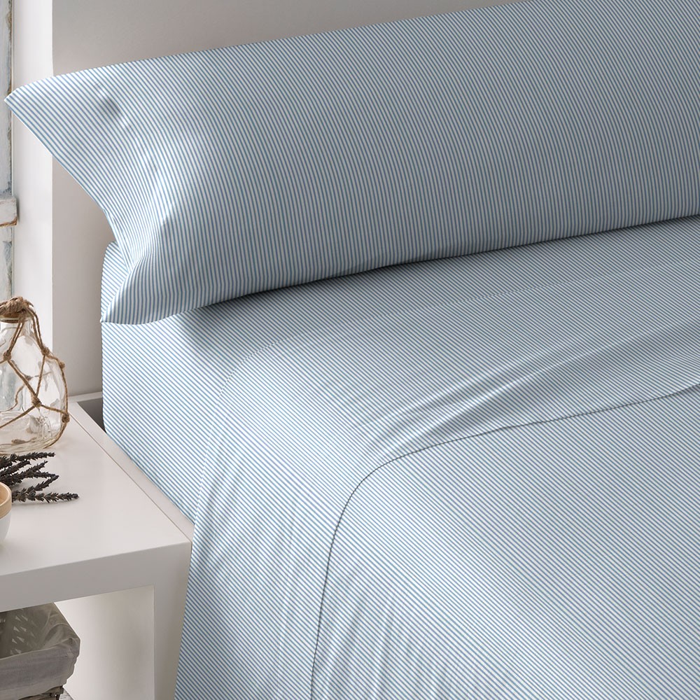 Juego de sábanas Lista celeste