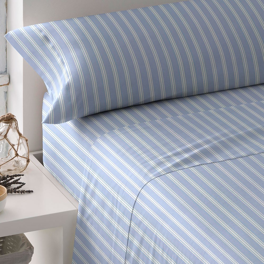 Juego de sábanas algodón percal Raya Marsella indigo