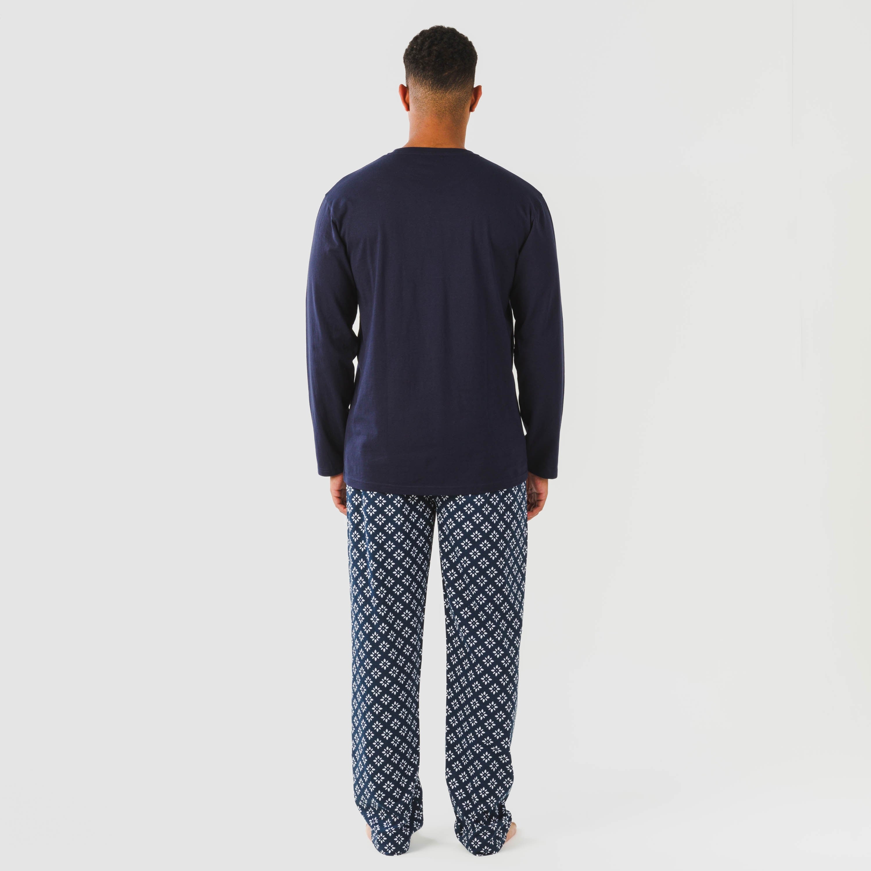 Pijama comprido masculino de algodão, azul marinho checo