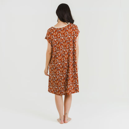 Vestido corto manga fluida crepe Premisa teja