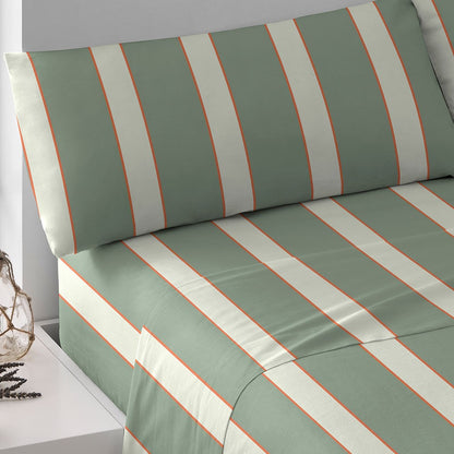 Juego de sábanas algodón Raya Marita verde cacería