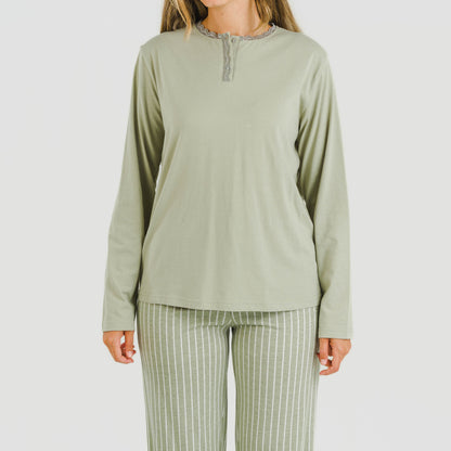 Pijama largo algodón Raya Beatrice verde caceria