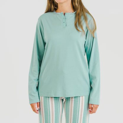 Pijama largo algodón Raya Galda verde