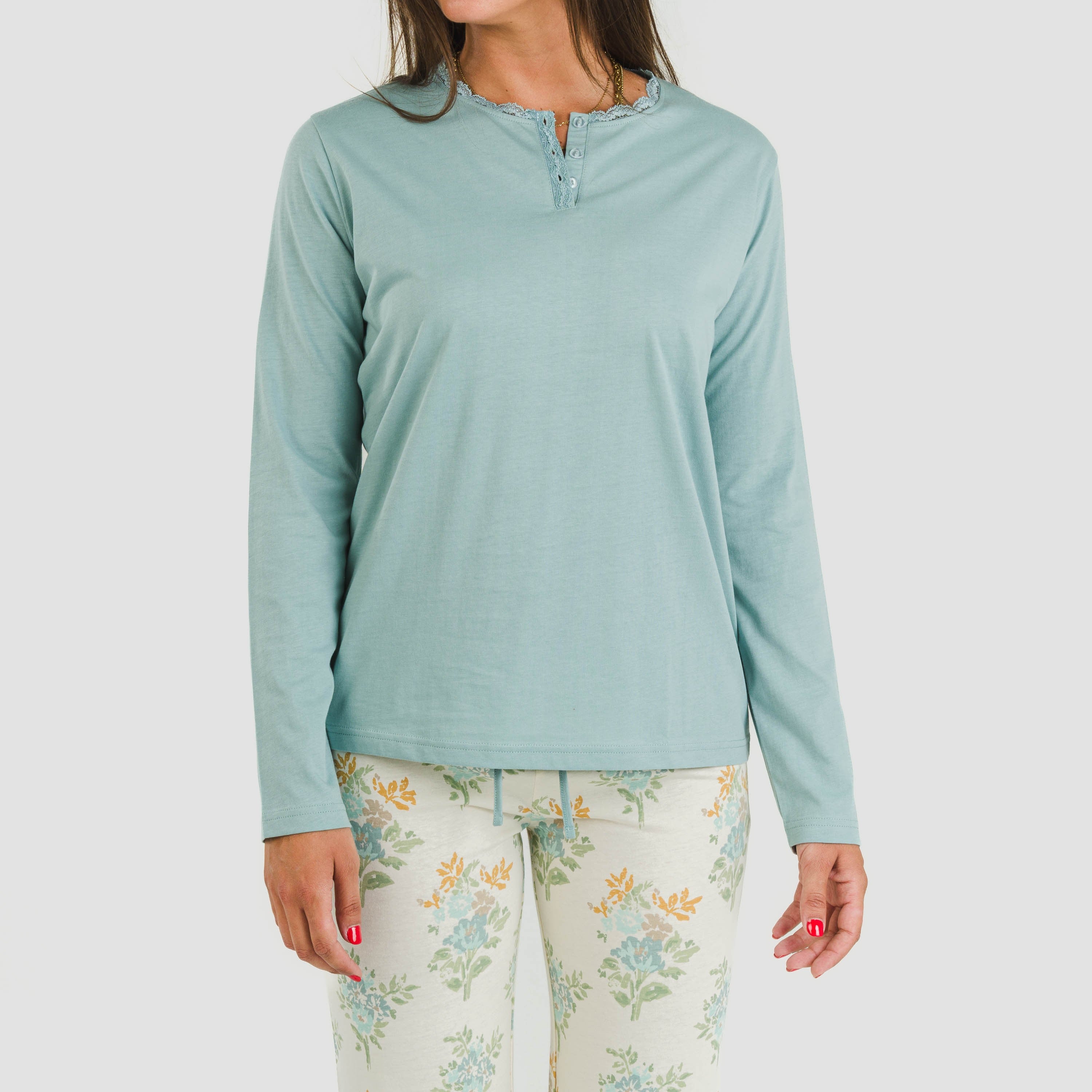 Pijama longo de algodão índigo Lete