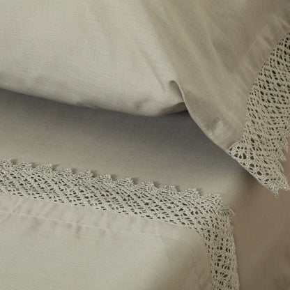 Jogo de lençóis de algodão com aplique liso verde seco