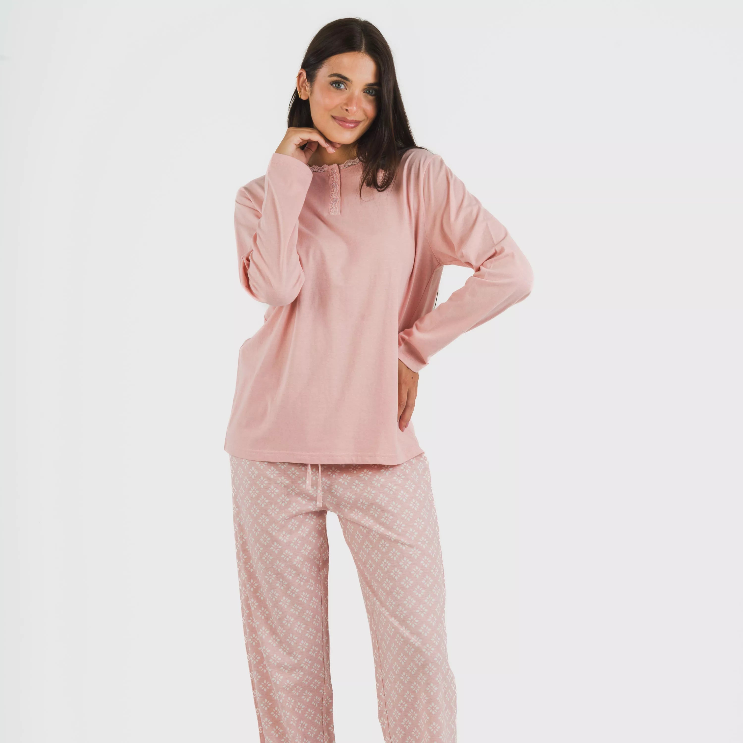 Pijama largo algodón Checo rosa
