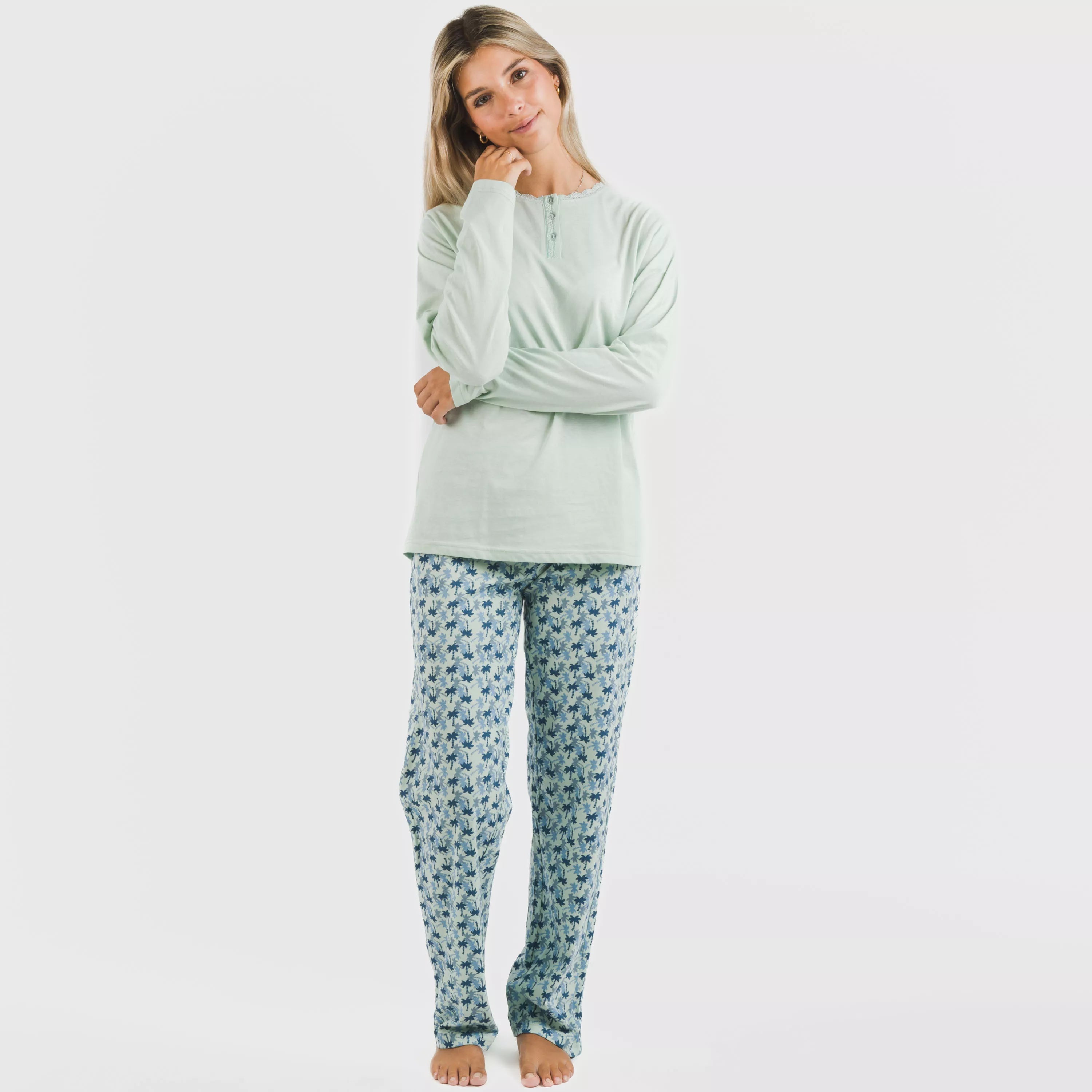 Pijama largo algodón Gaia verde tiffany