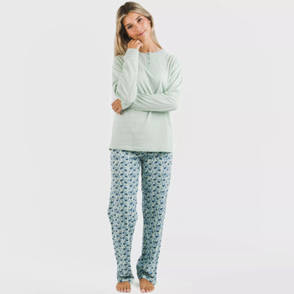 Pijama largo algodón Gaia verde tiffany