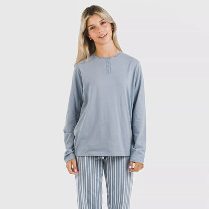 Pijama comprido de algodão, listrado Tomas índigo