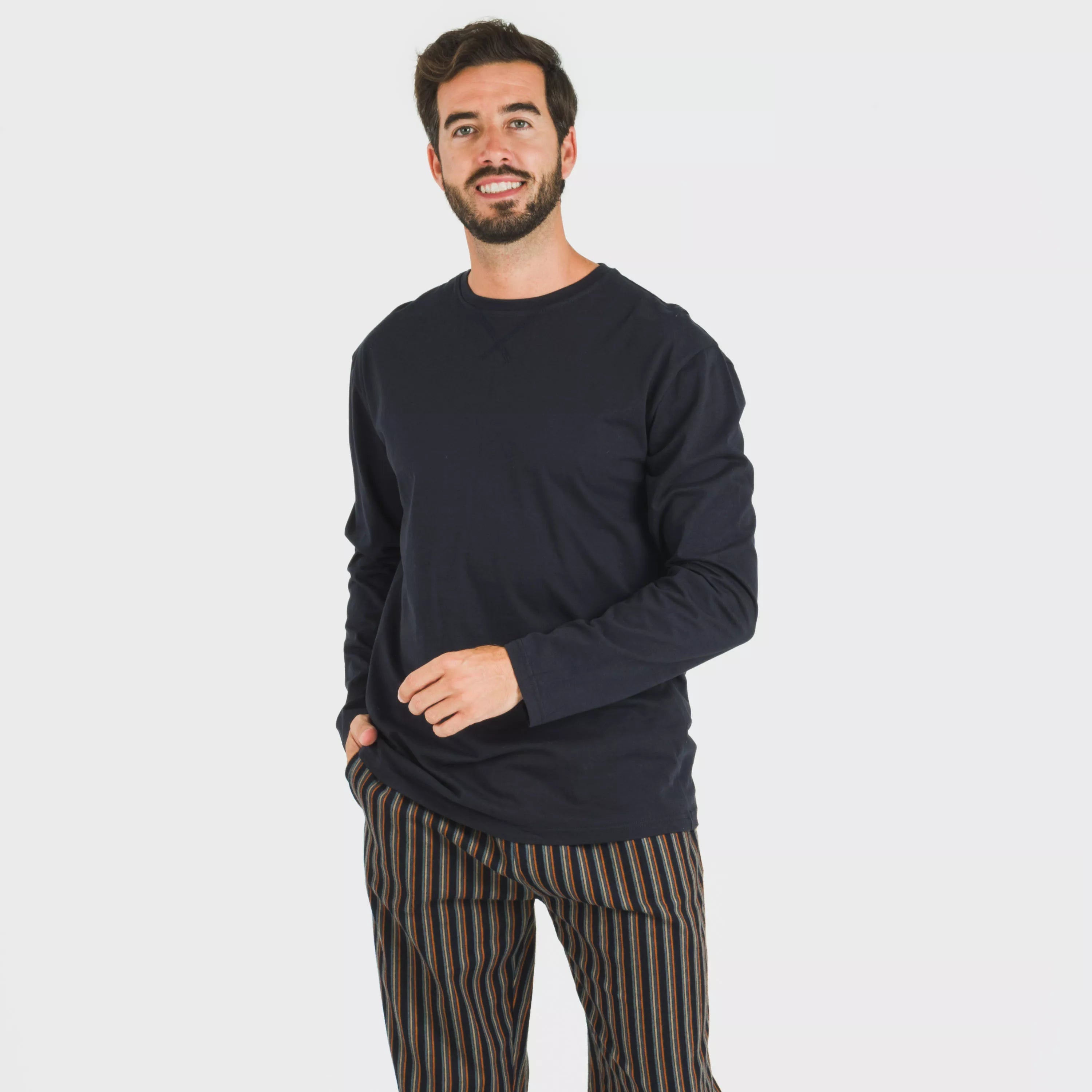Pijama hombre franela Raya Vermont azul marino