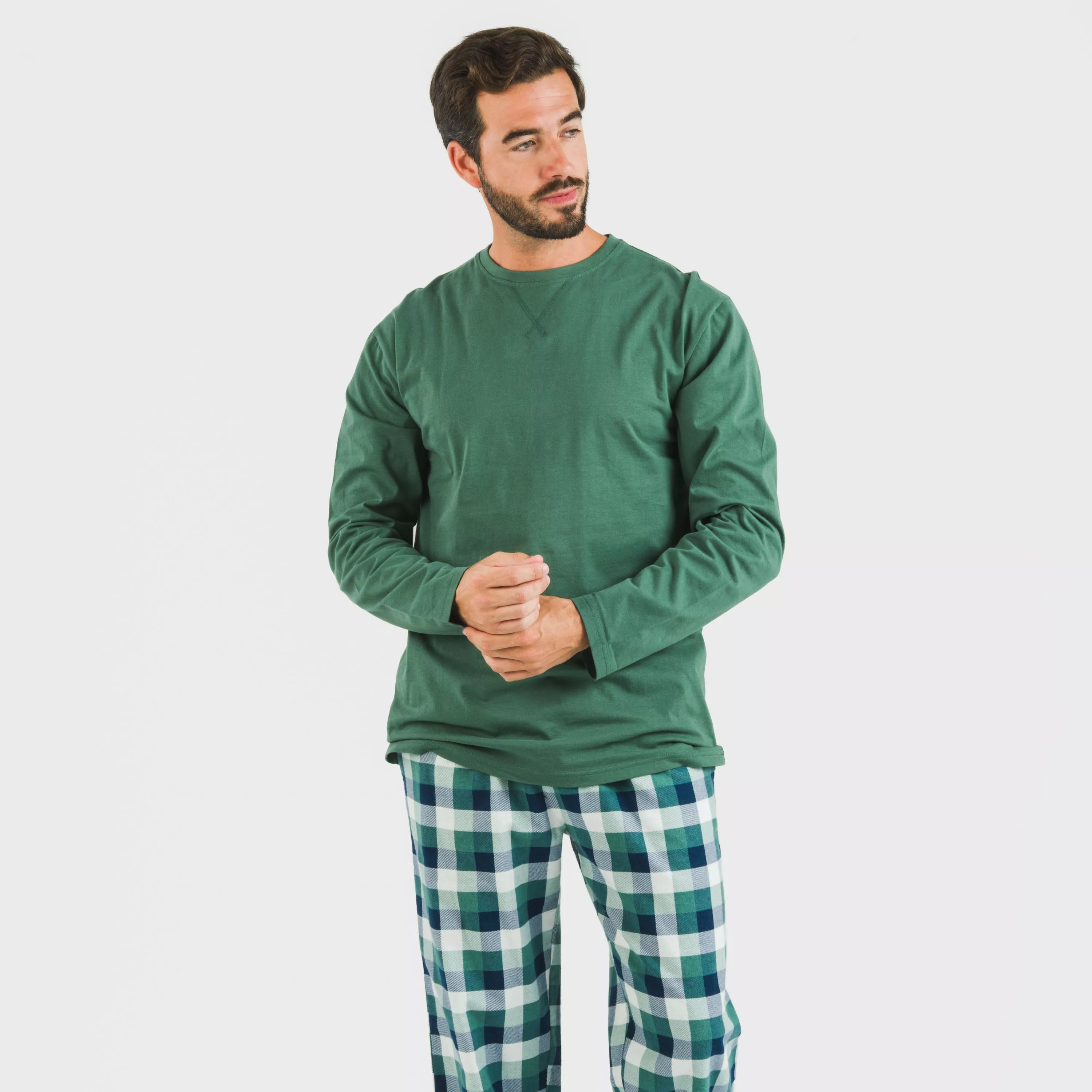 Pijama hombre franela Cuadro Ferni verde