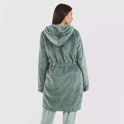 Bata terciopelo con gorro Devore lisa