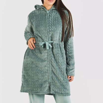 Bata terciopelo con gorro Devore lisa