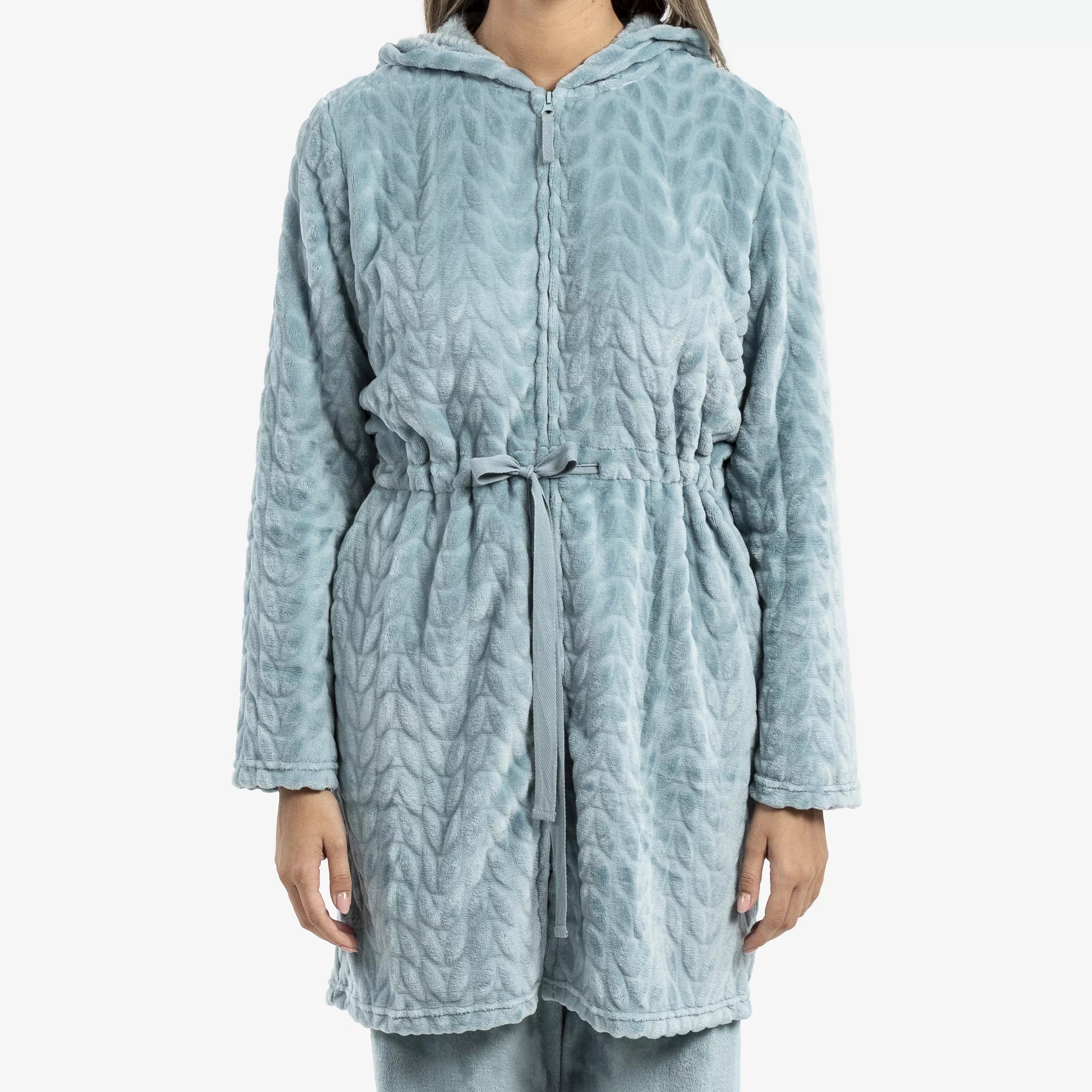 Bata terciopelo con gorro Devore lisa