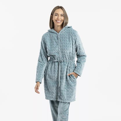 Bata terciopelo con gorro Devore lisa