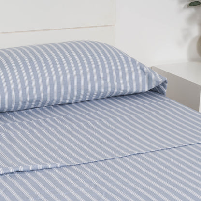 Conjunto de lençóis de flanela listrada Indigo Marseille
