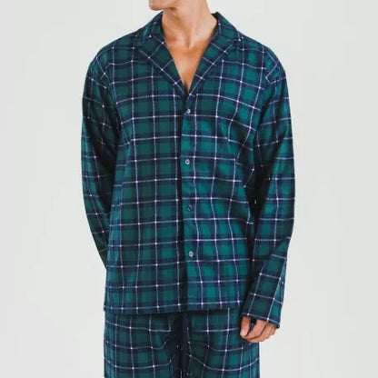 Pijama franela con solapa hombre Cuadro Ruz verde