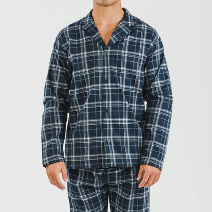 Pijama franela con solapa hombre Cuadro Brais azul