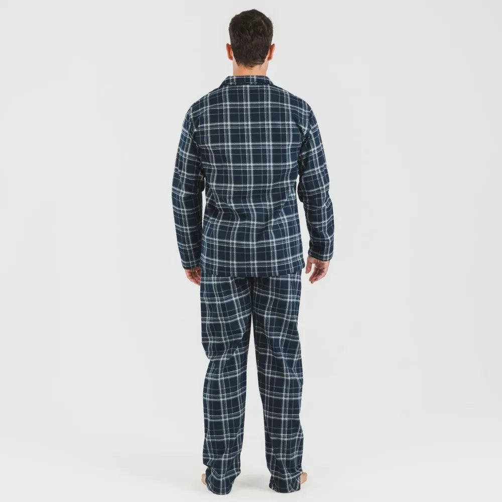 Pijama franela con solapa hombre Cuadro Brais azul