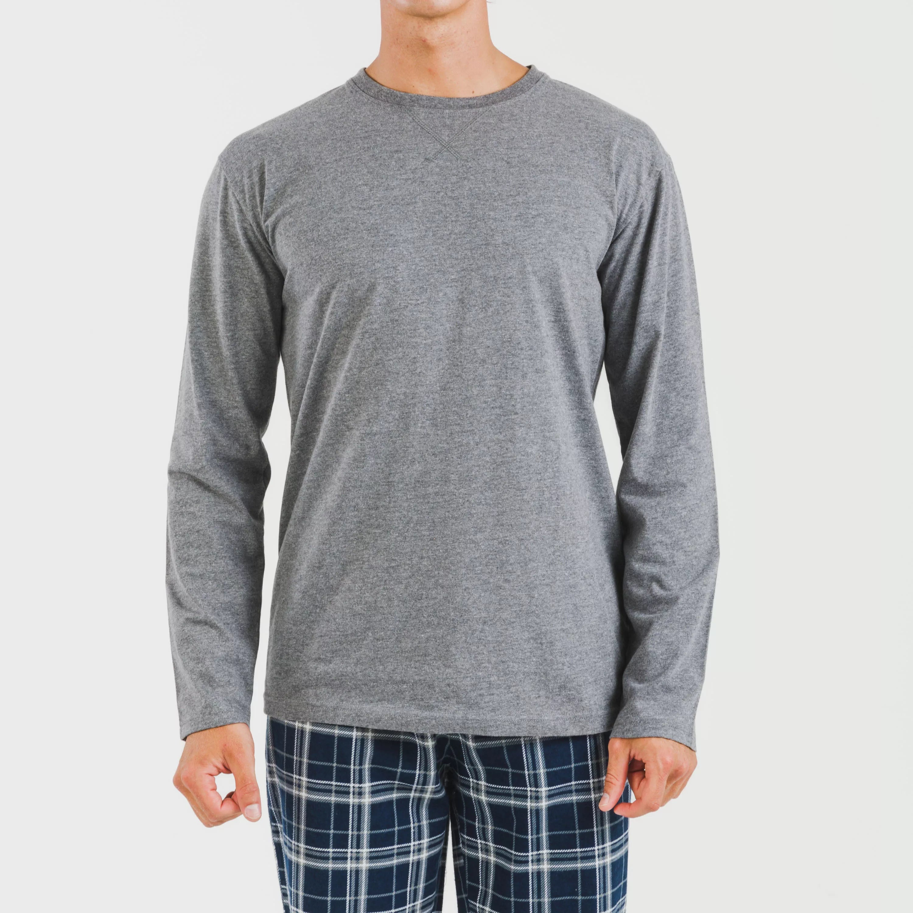 Pijama masculino de flanela, jeans xadrez cinza Brais