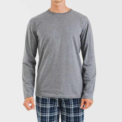 Pijama masculino de flanela, jeans xadrez cinza Brais